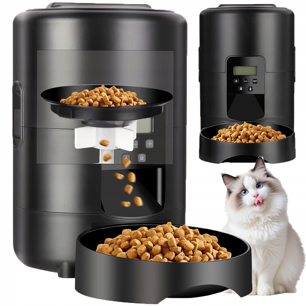 Automatický Podavač Krmiva Pro Psy A Kočky 2 L, Dávkovač Krmiva, Černý