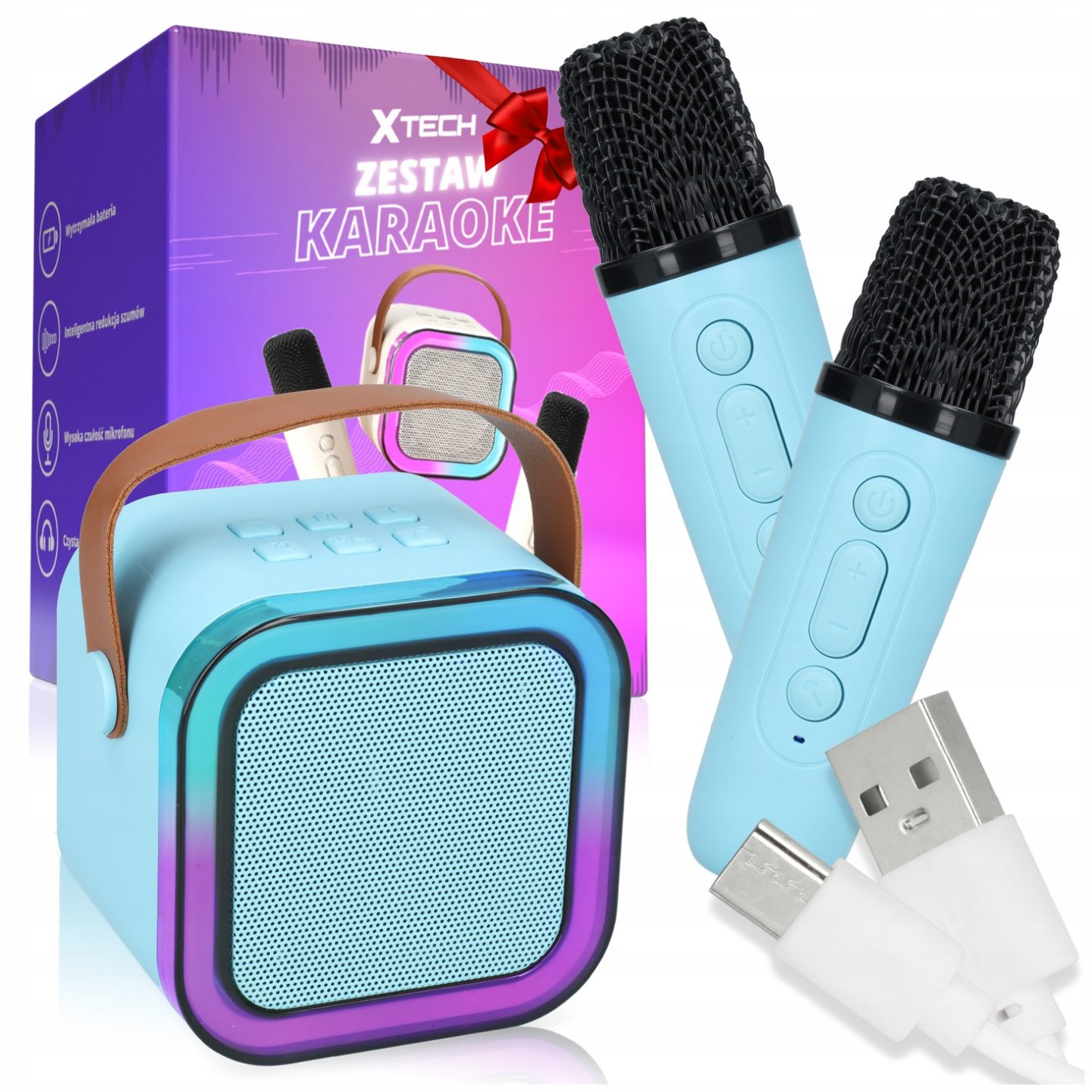 MINI ZESTAW DO KARAOKE 2SZT MIKROFONY + GŁOŚNIK BEZPRZEWODOWY Z BLUETOOTH