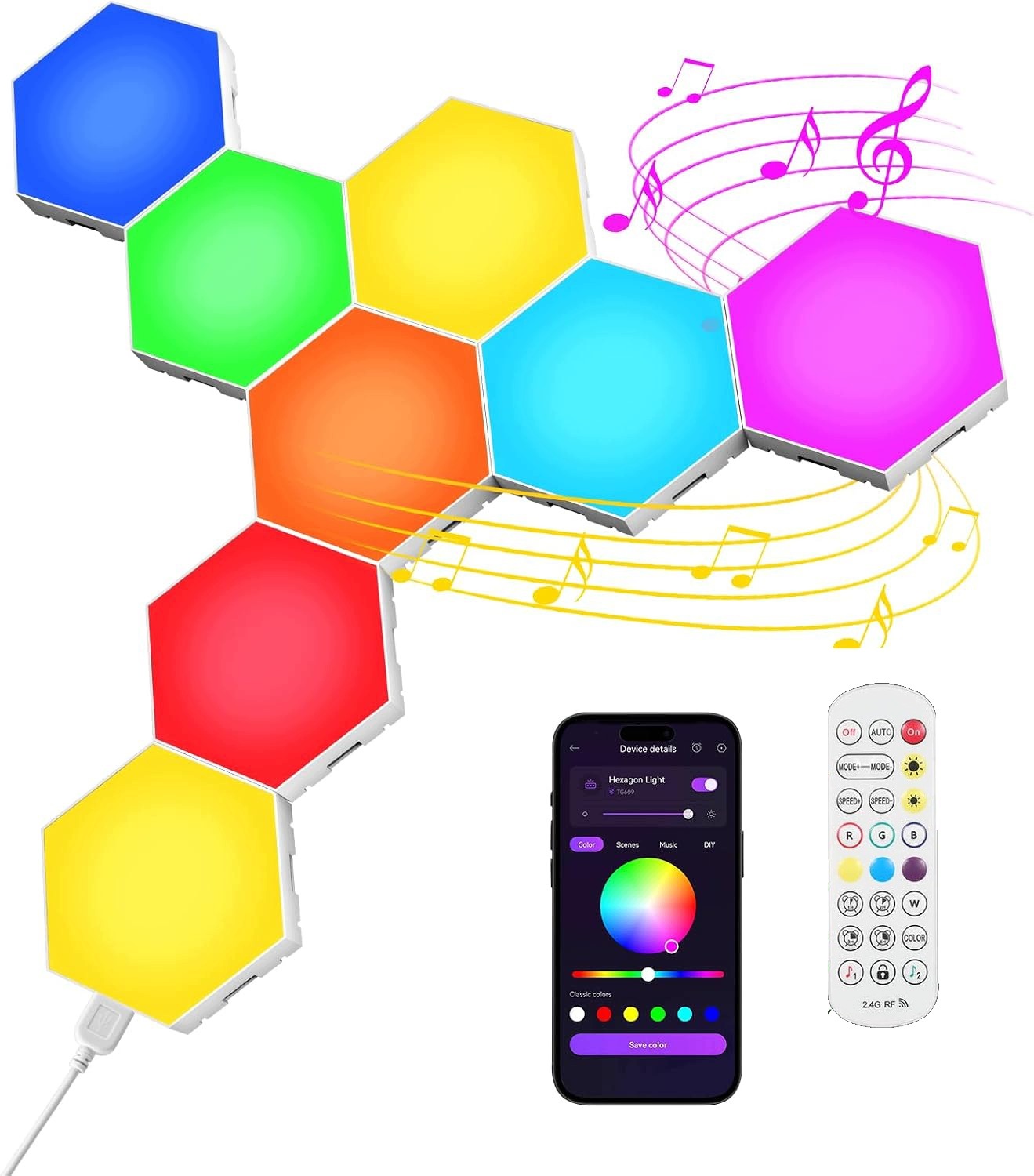 Herní Nástěnná Lampa Hexagon Rgb Modulární Synchronizace Hudby 8 Ks