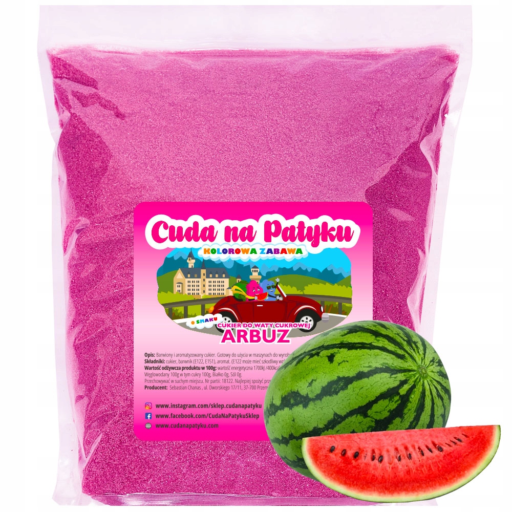 

1 Kg Cukier do waty cukrowej kolorowy Arbuz