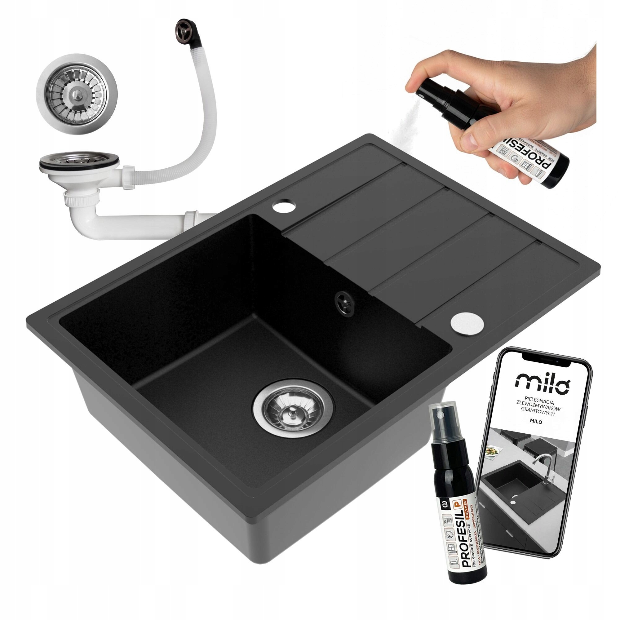 Granitový Jednokomorový Kuchynský Drez Miló Metro Sifón