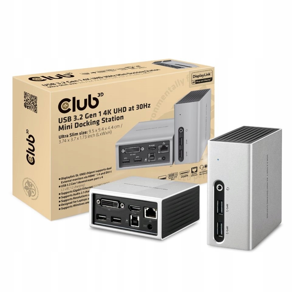 Club3D Mini dokovací stanice Usb 3.2 4K30Hz Uhd…
