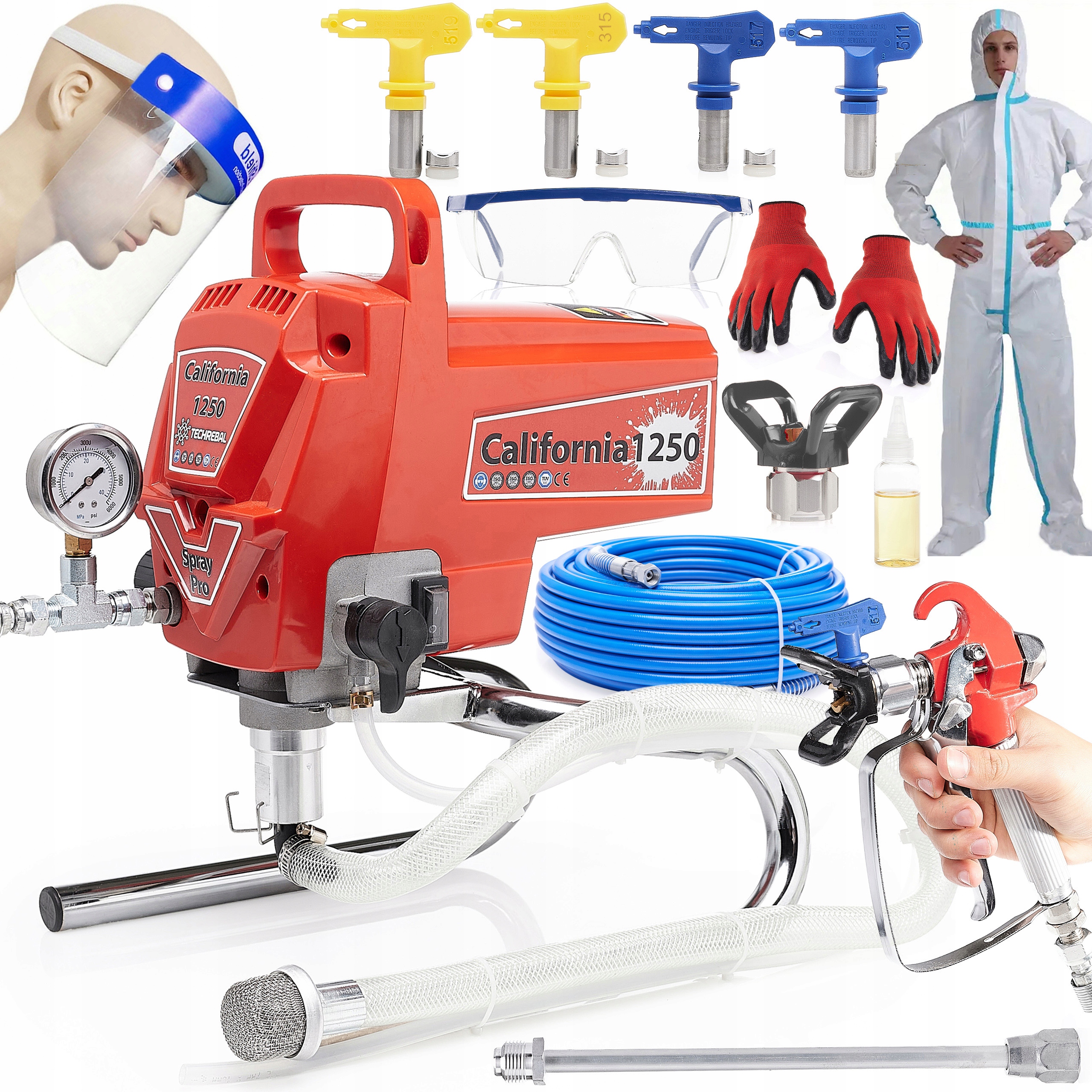 Malířský agregát Hydrodynamická pistole 1200W Hadice 10M 2 L/min 4x Tryska