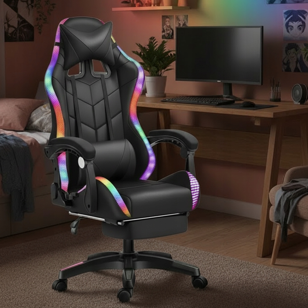 Gamer szék LED forgó SZÁMÍTÓGÉPES JÁTÉKOS szék FOX-10 FEHÉR-FEKETE Márka Cerlo