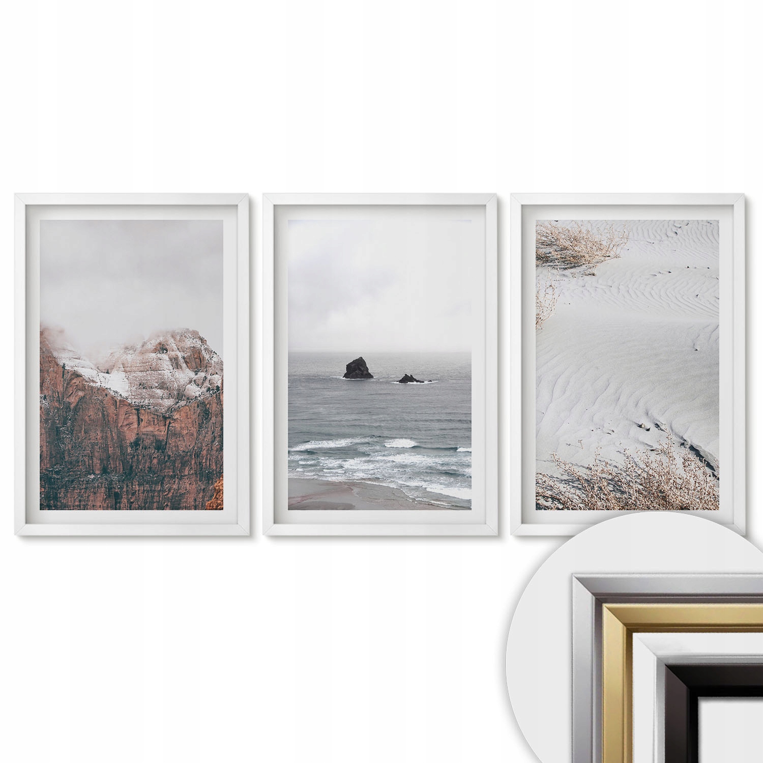 Moderné obrazy do spálne Triptych Hory mraky more piesok príroda
