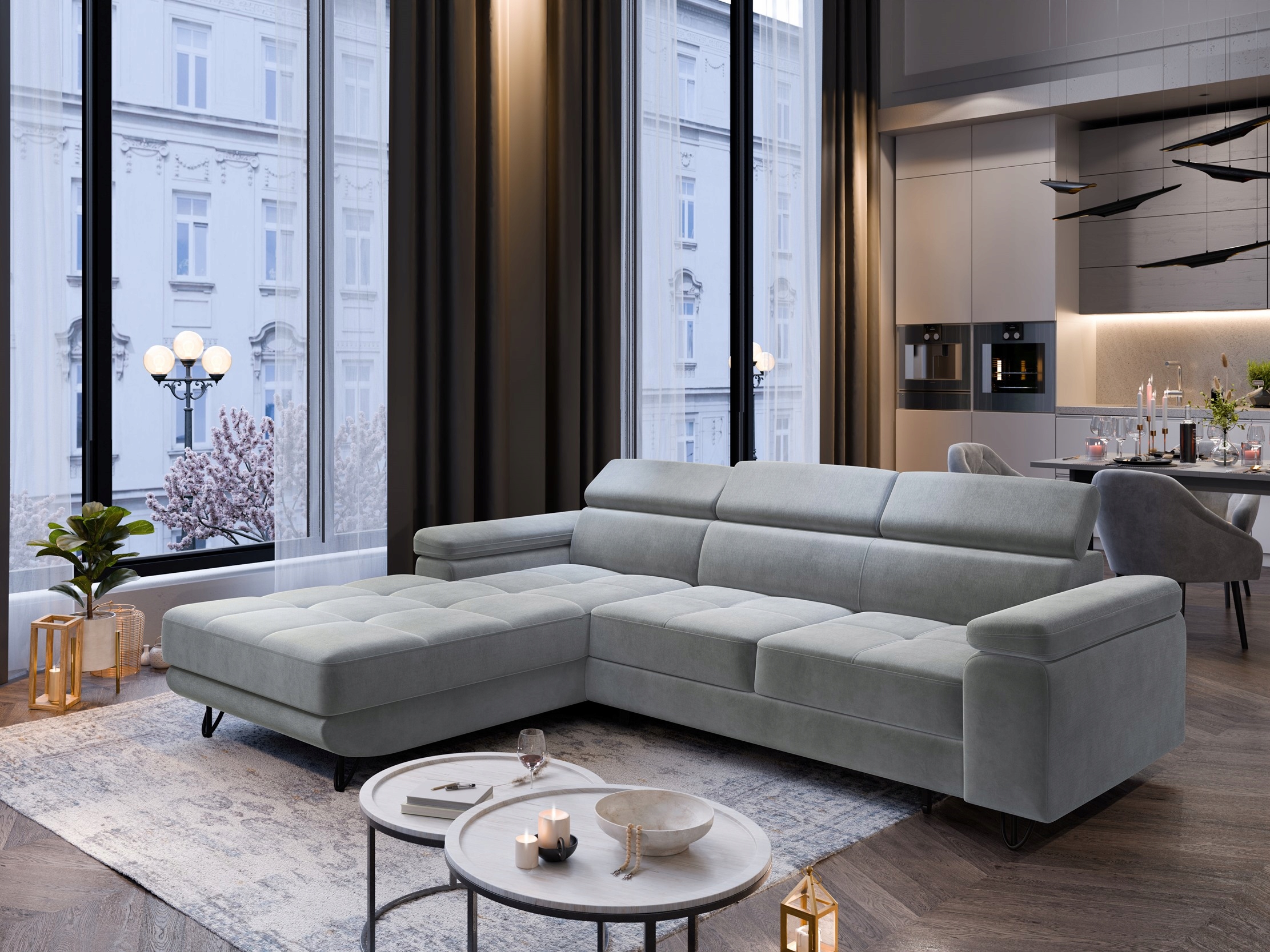 Rohová Sedací Souprava Funkce spaní Nastavitelné opěrky hlavy