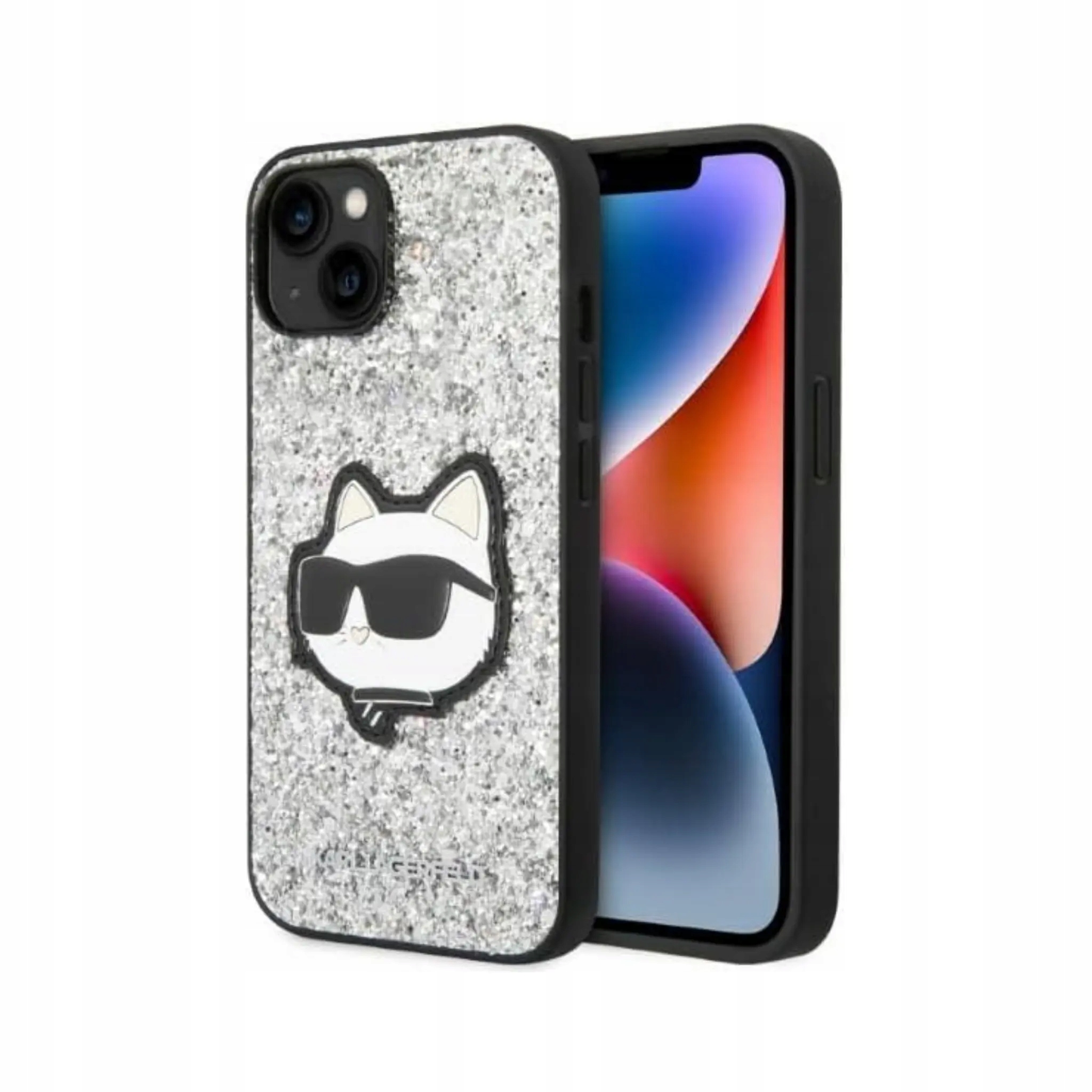 Karl Lagerfeld Glitter Choupette Patch Case, srebrny iPhone 14
