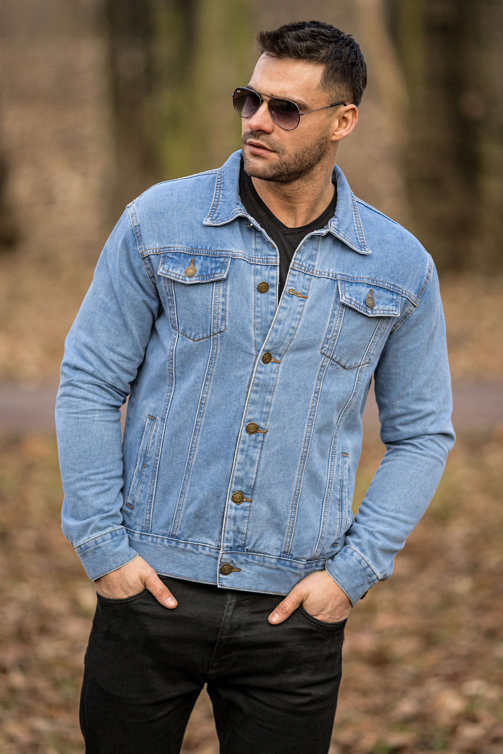 KURTKA MĘSKA JEANSOWA KATANA NIEBIESKA KLASYCZNA PROSTA 011 - XL Rozmiar XL