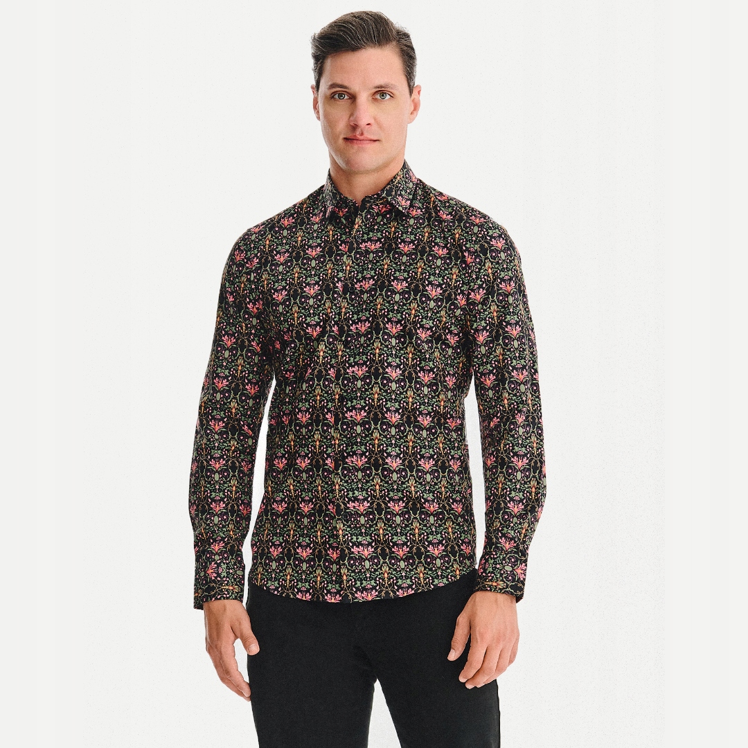 Czarna koszula męska w wyrazisty wzór Slim Fit Pako Lorente roz. 3XL
