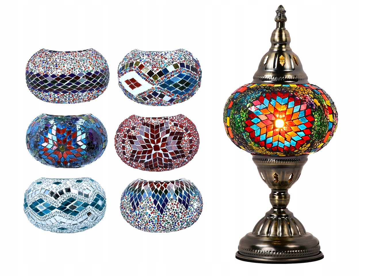 Nočná Lampa Sklenená Tienidlo Mozaika Viacfarebná Orientálny Dom