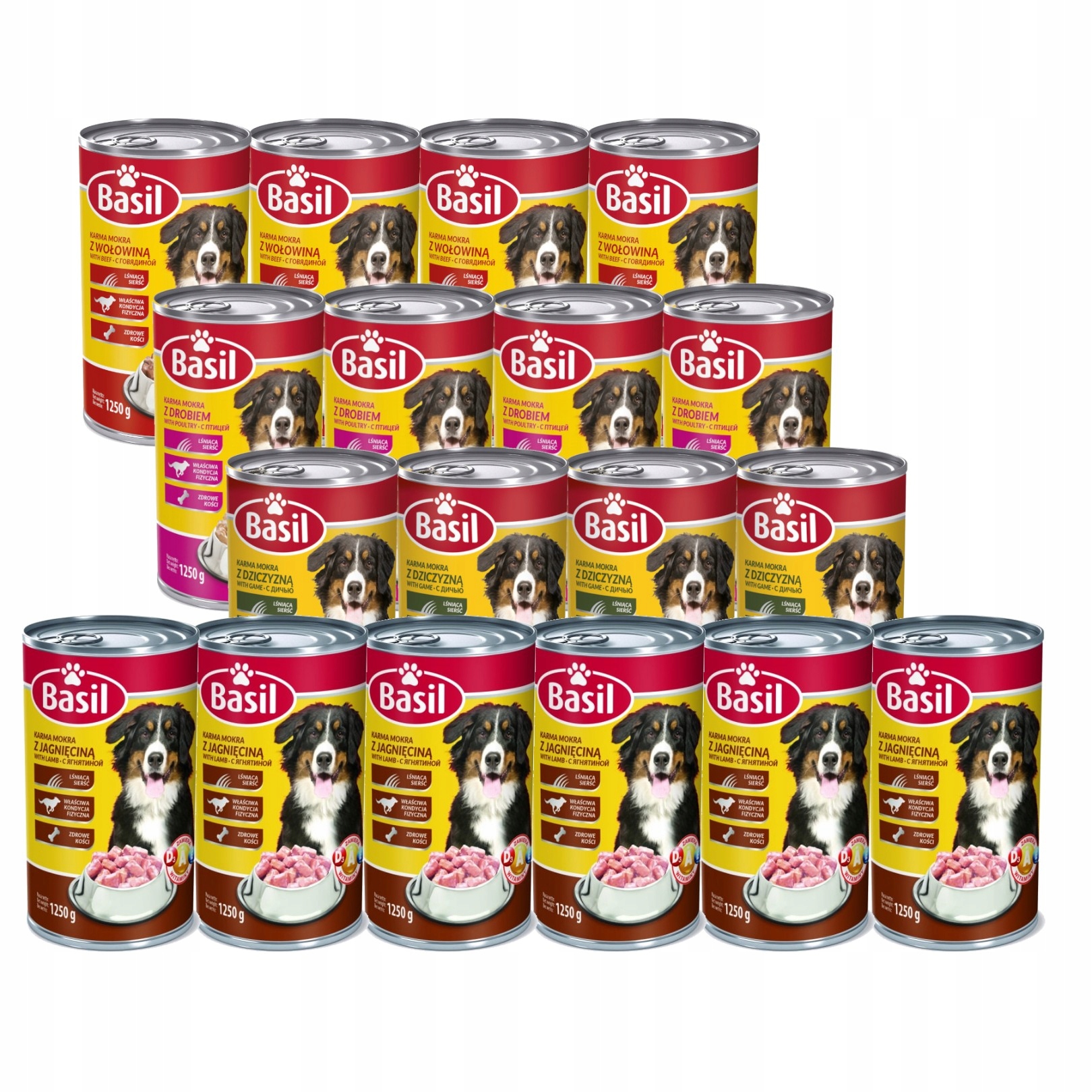 Levně Krmivo pro psy Basil mix chutí v plechovce 18 x 1250 g