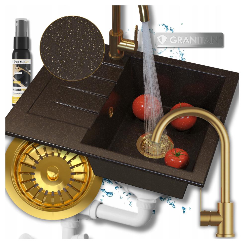 Jednokomorový granitový drez Milano 4v1 s batériou a sifónom Impregnát