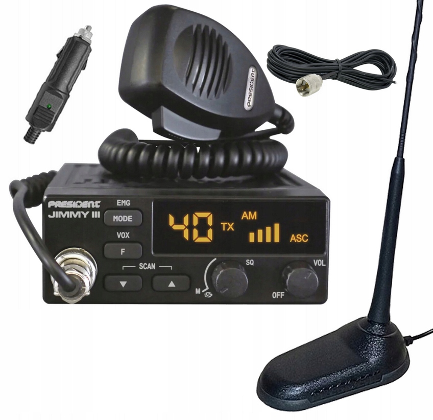 Sada Cb Rádio President Jimmy 3 III Asc 12V Am Fm Anténa Virginia