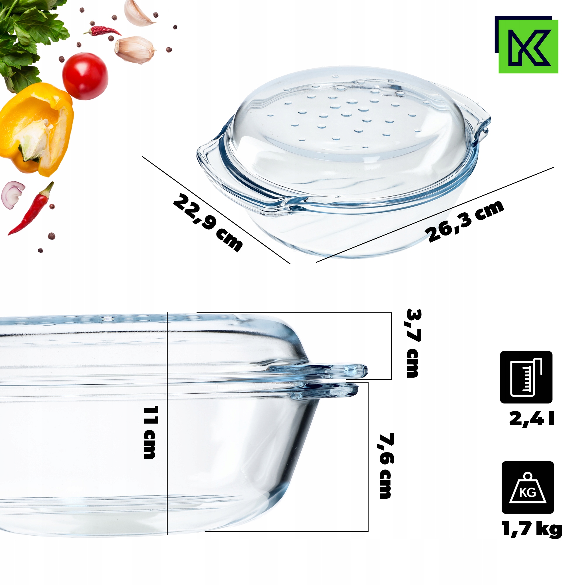 NACZYNIE ŻAROODPORNE Z POKRYWĄ 2,4L OKRĄGŁE Kod producenta K8948