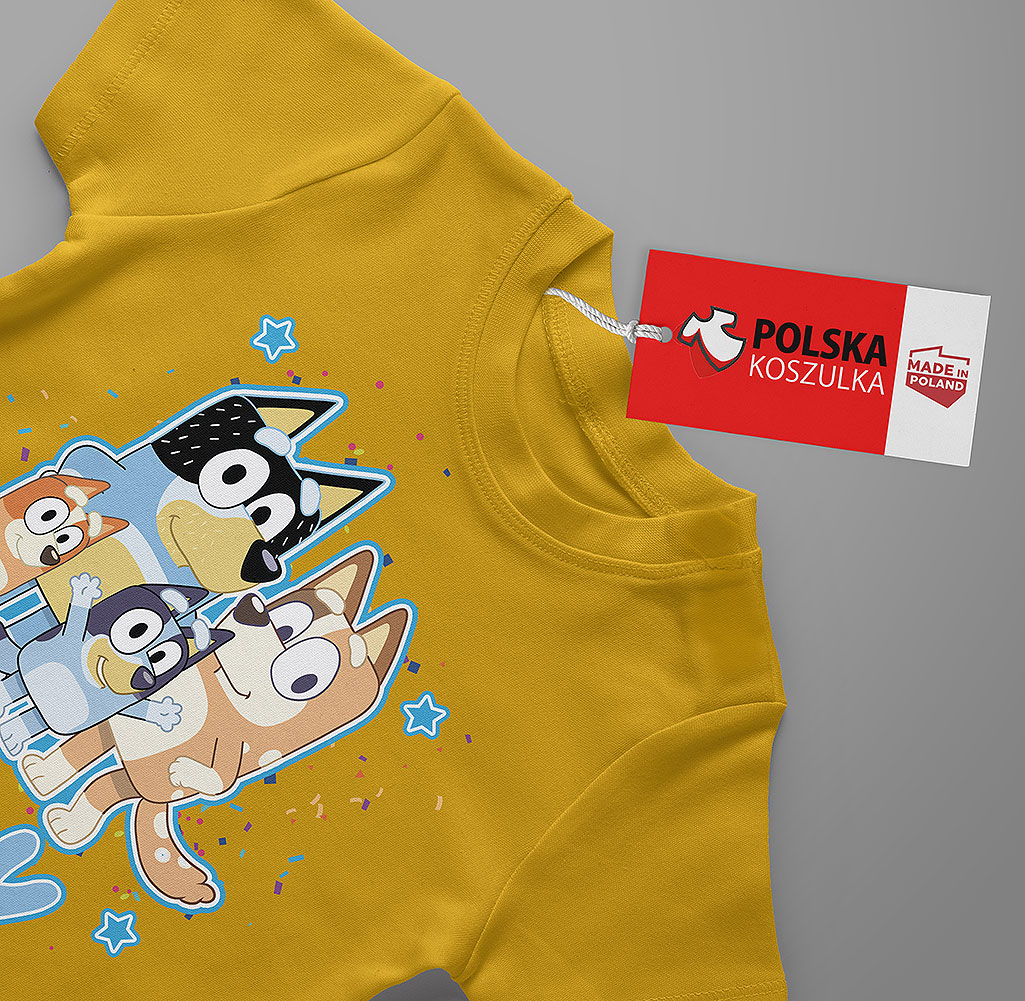 ZESTAW KOSZULKA + TATUAŻE NAKLEJKI BLUEY BLUE 140 Kolor żółty