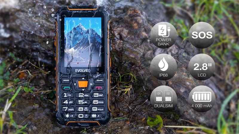 Evolveo StrongPhone Z6, vodotěsný odolný Dual Sim telefon, černo-oranžová