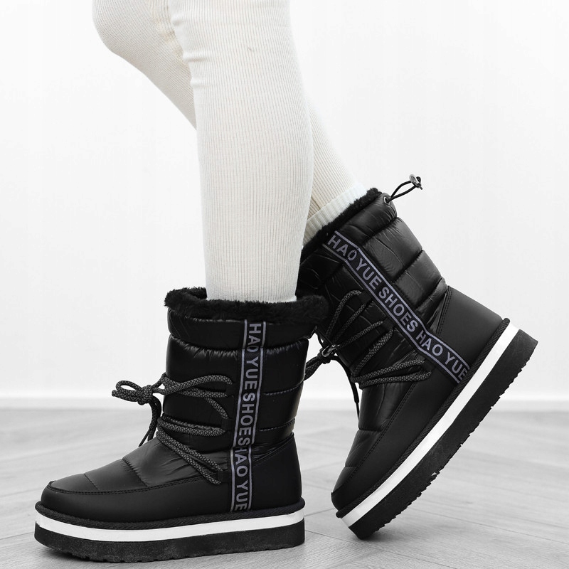 Czarne śniegowce damskie mukluki platforma napisy 5734 r.40 Kolor czarny