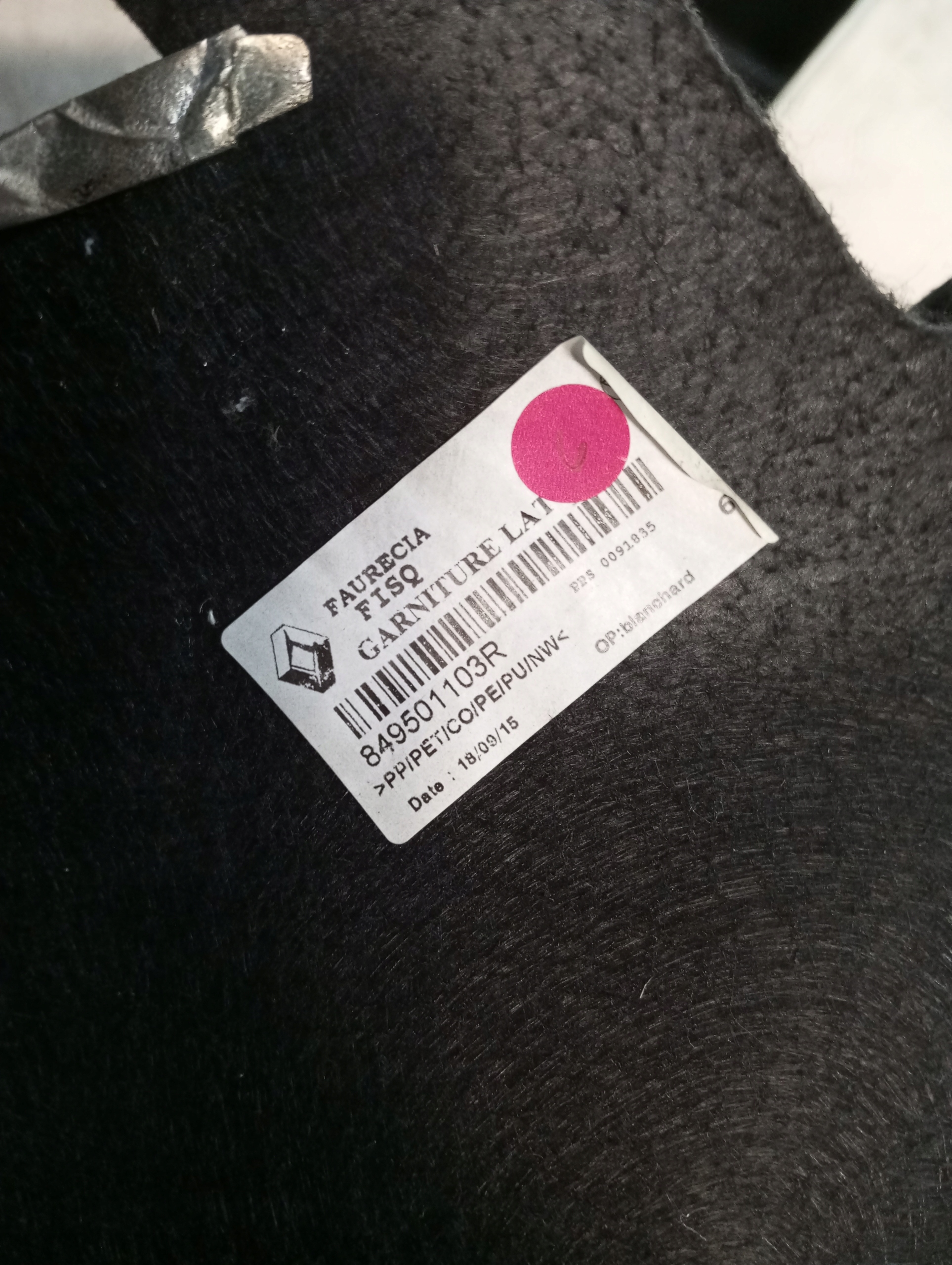 boot upholstery RENAULT TALISMAN sedan 849501103R