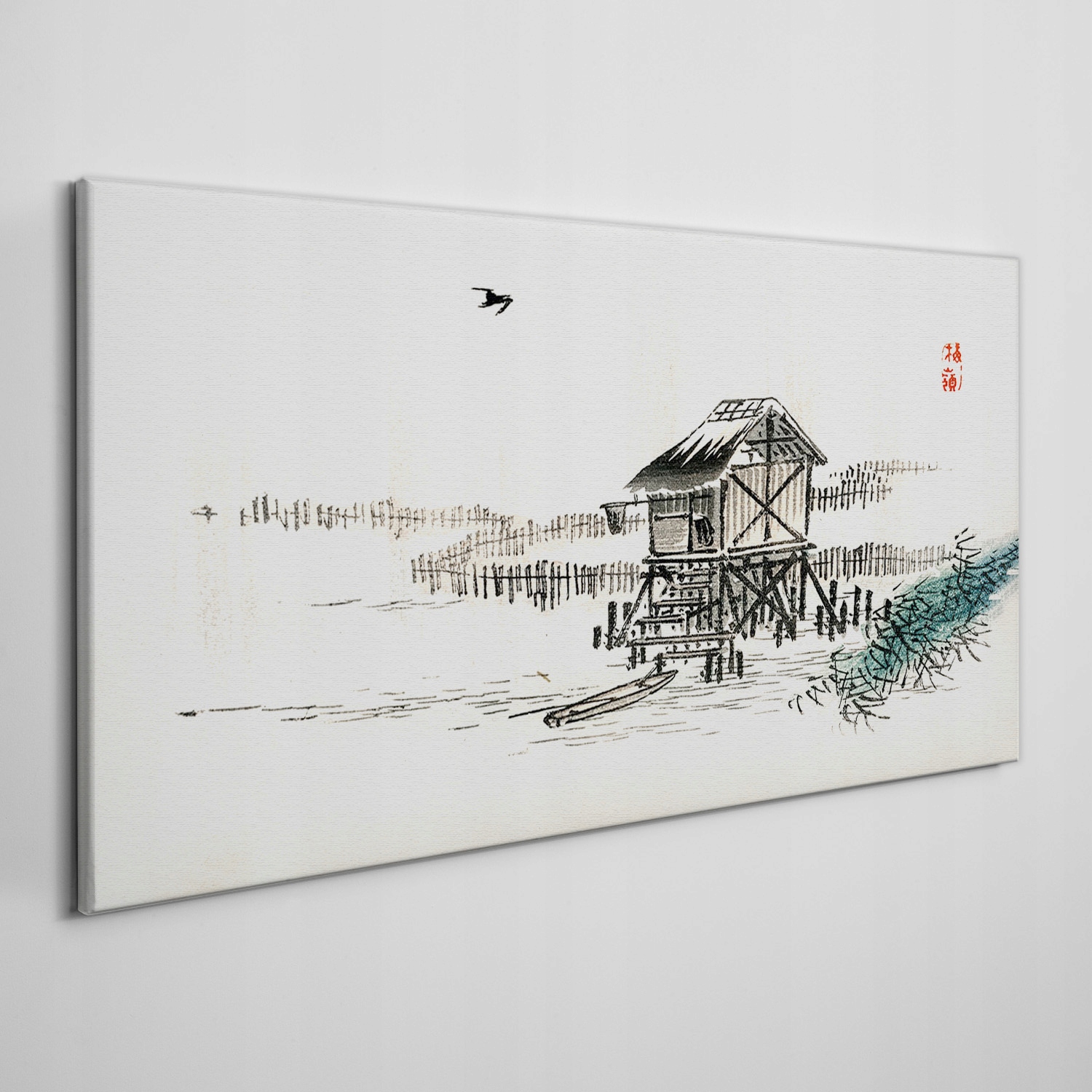 

Foto-obraz na ramie płótno Chata jezioro 100x50 cm