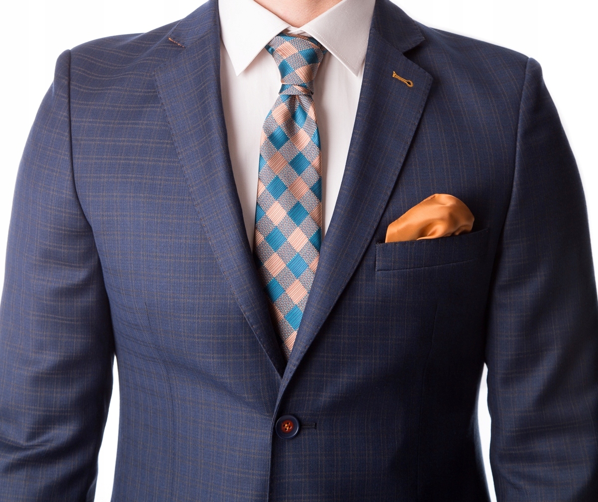 Tmavě modrá sako s jemným kostkovaným vzorem, velikost 50