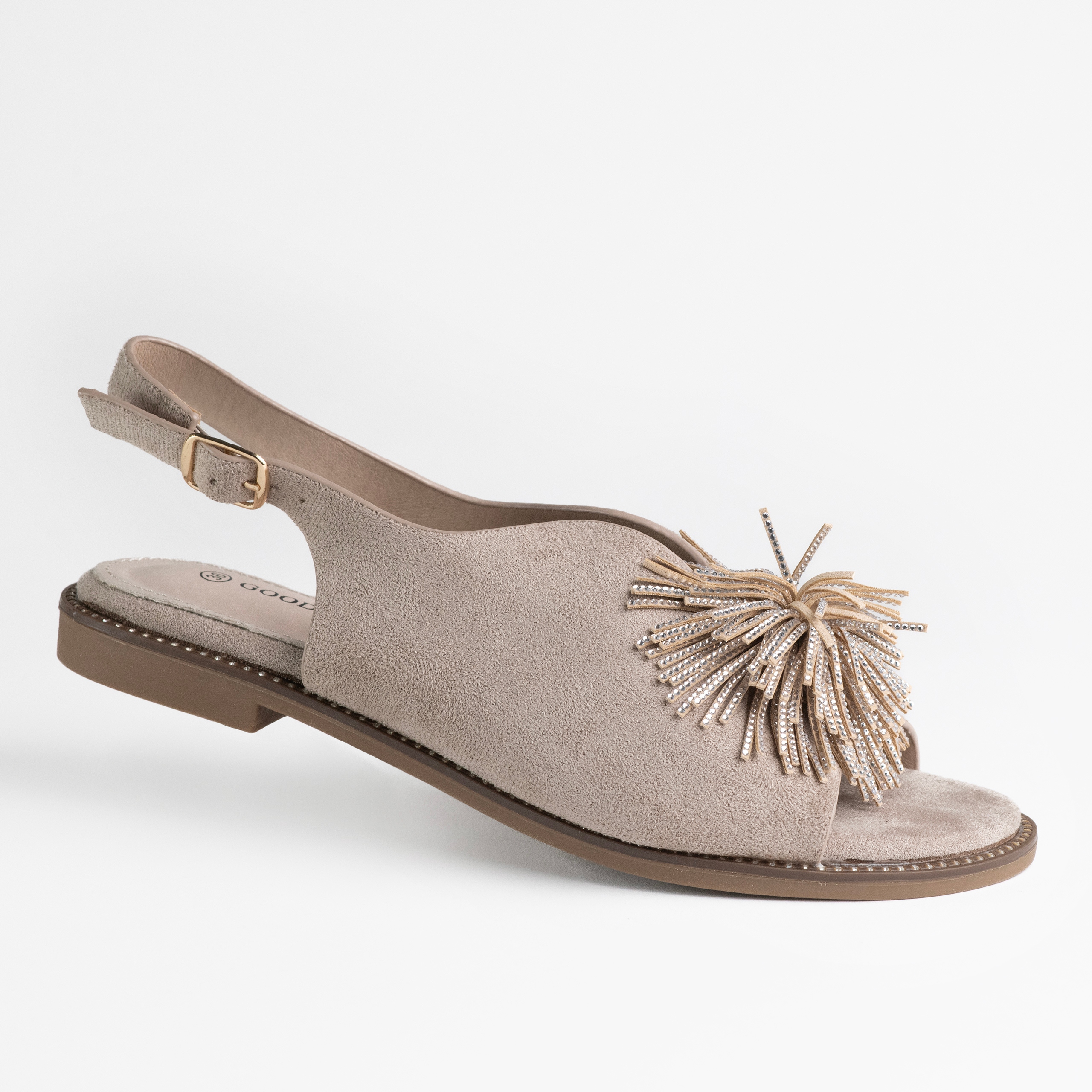 Dámské sandály Goodin GD-FL889 semišová kůže ozdobné bambule fango 40