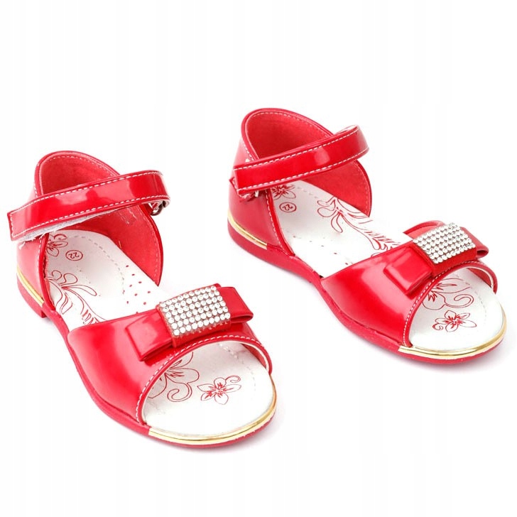 

Sandały sandałki dziewczęce czerwone wkł. ekoskóra