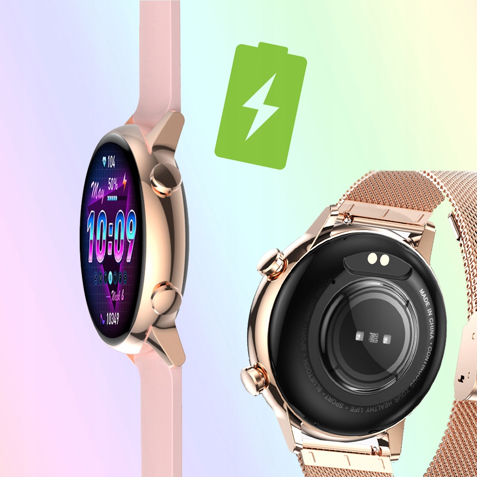 SMARTWATCH ENTER PL MENU RÓŻOWE ZŁOTO MESH + PASEK Styl sportowy