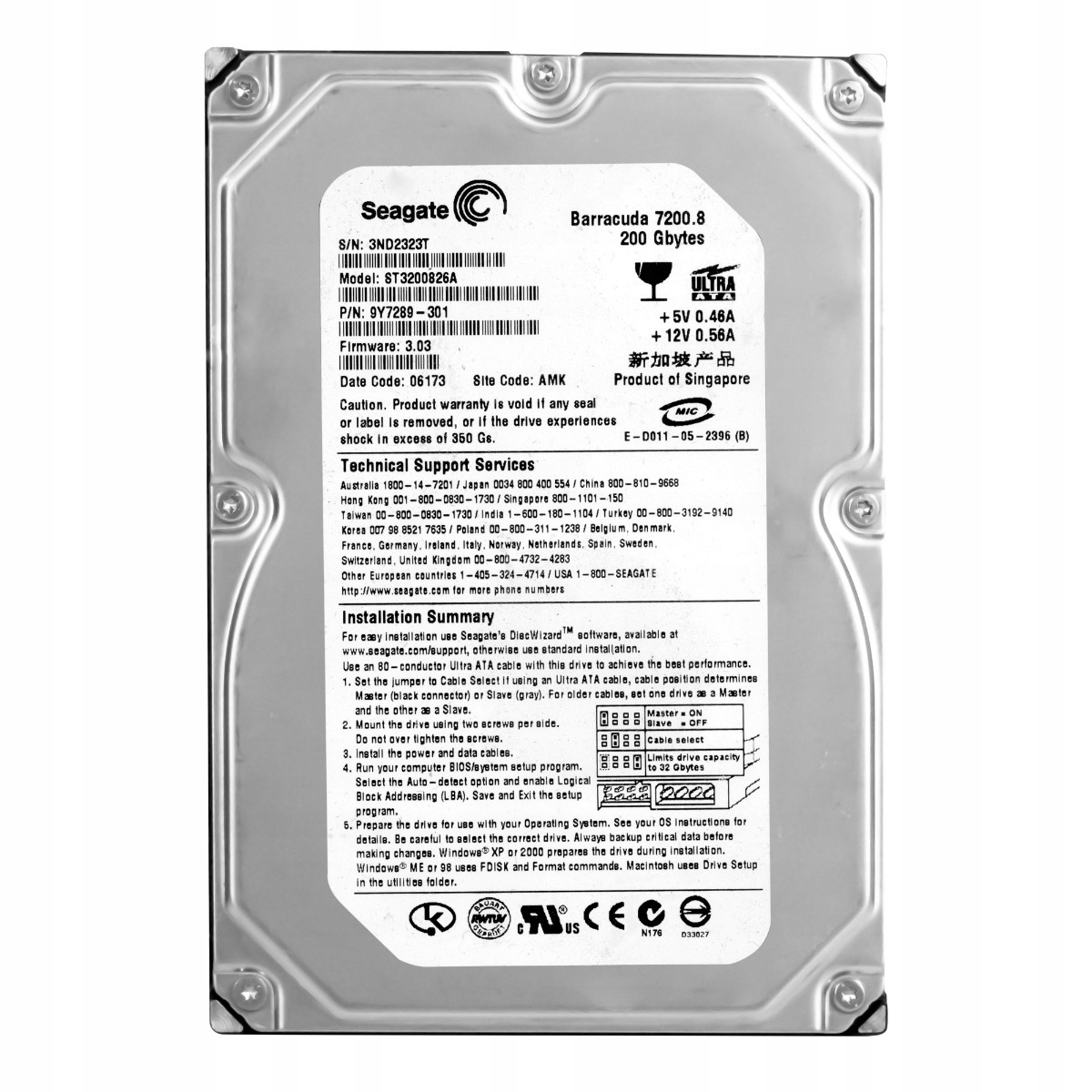 Seagate Barracuda 7200.8 200GB Ata 7.2K 8MB 3.5" ST3200826A