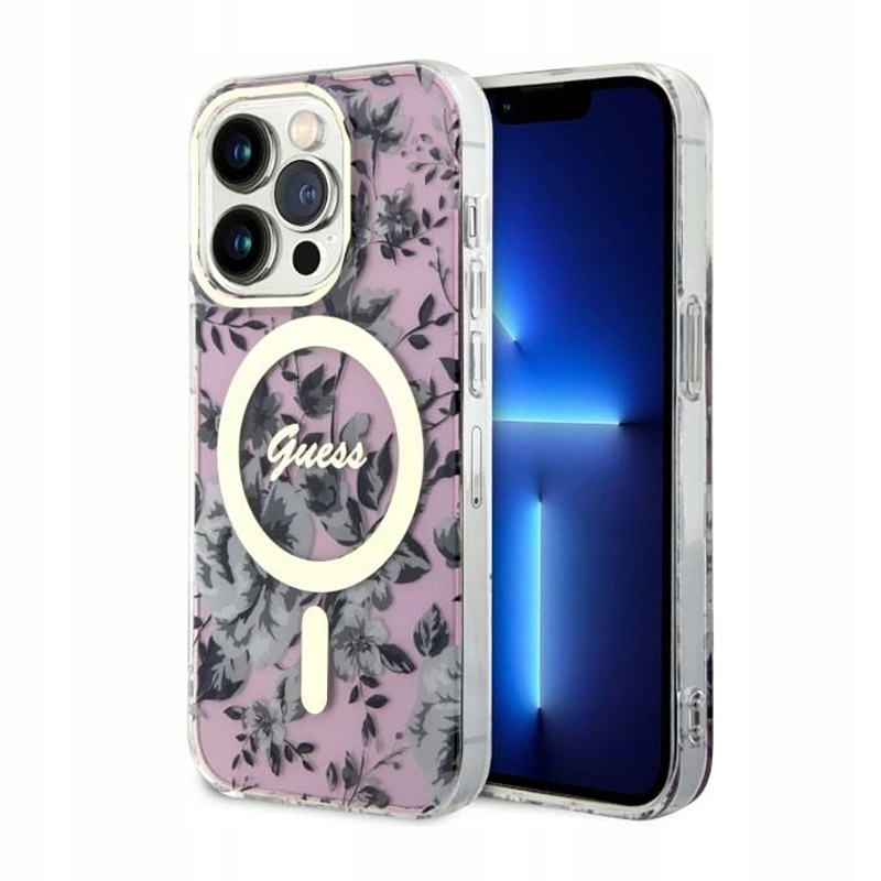 Guess Flower MagSafe – Pouzdro pro iPhone 14 Pro Max (růžové)