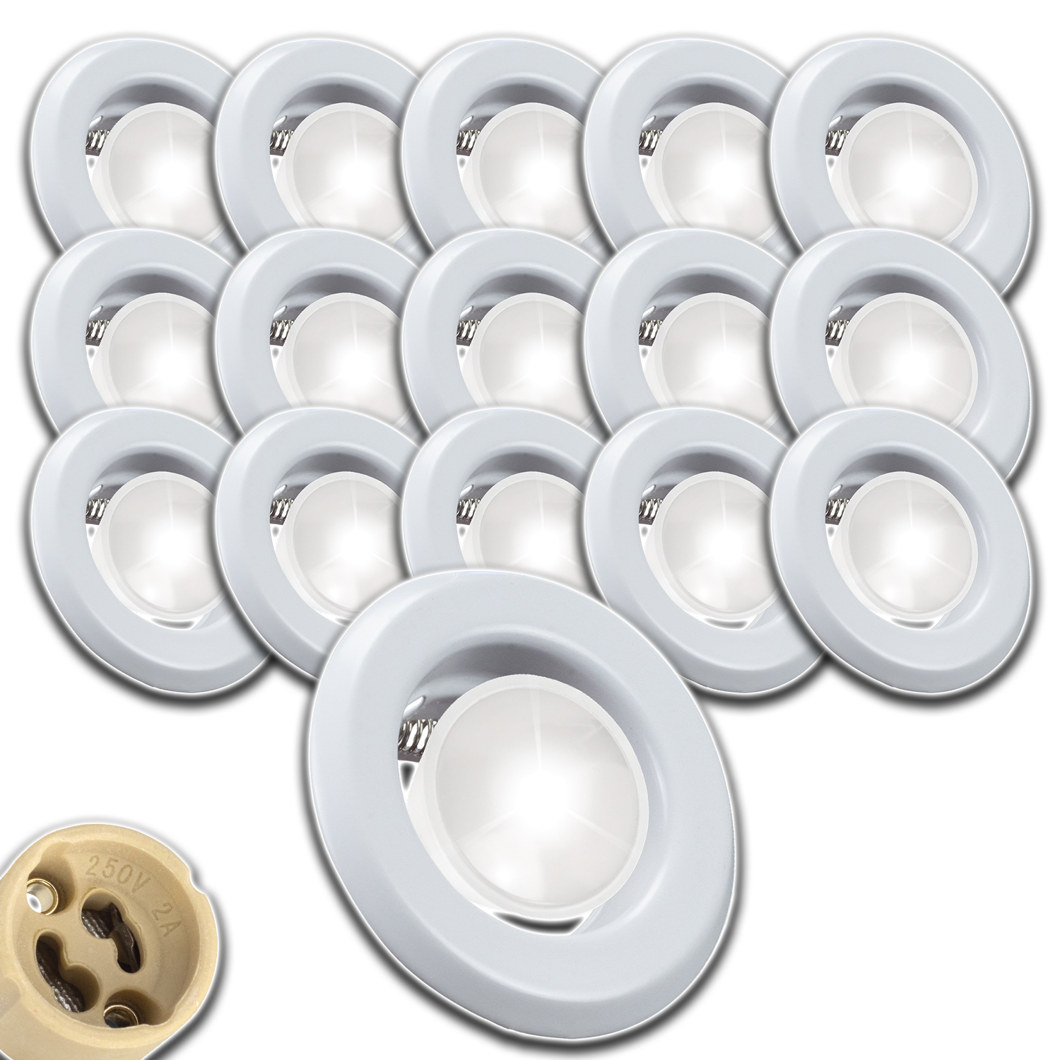 16x Stropní Svítidlo Očko Halogen S Žárovkou 1,5W Neutrální Hotová Sada