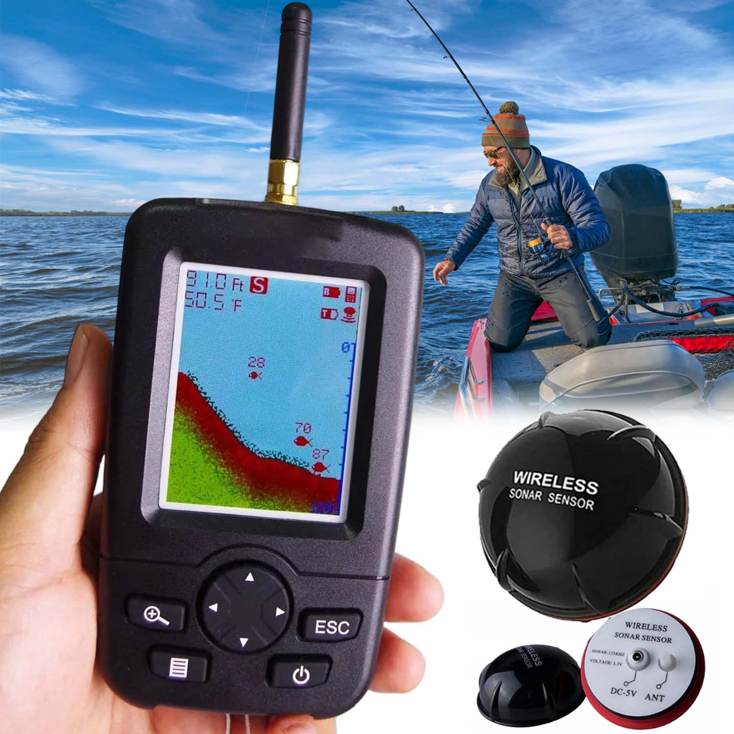 Inteligentna Echosondy Wykrywacz Wędkarska Sonar Bezprzewodowa Do Łowienia