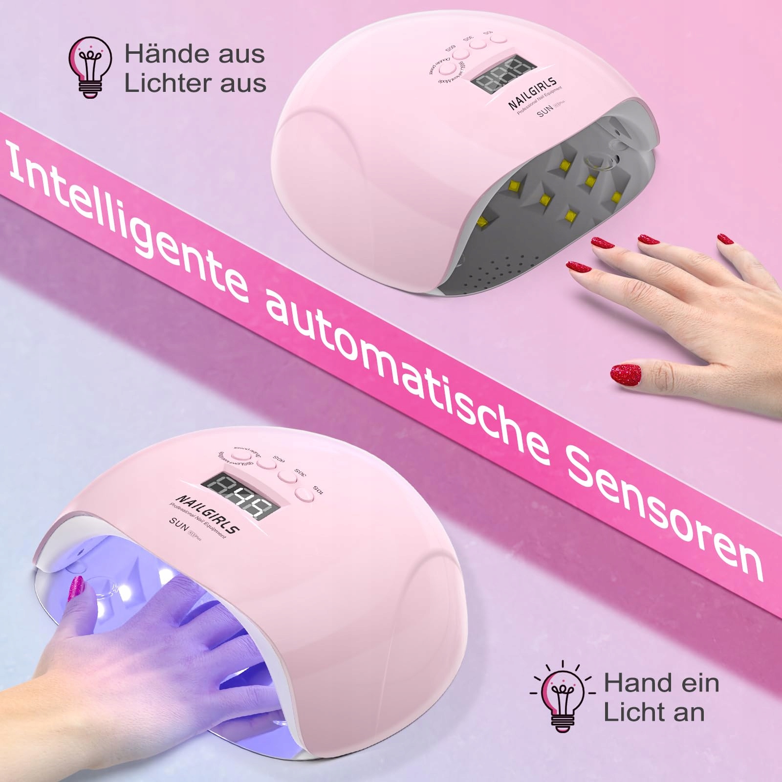 NAILGIRLS Lampa UV LED 150W Do Paznokci Z Sensorem LCD Do Żelowych Paznokci — miniatura 3