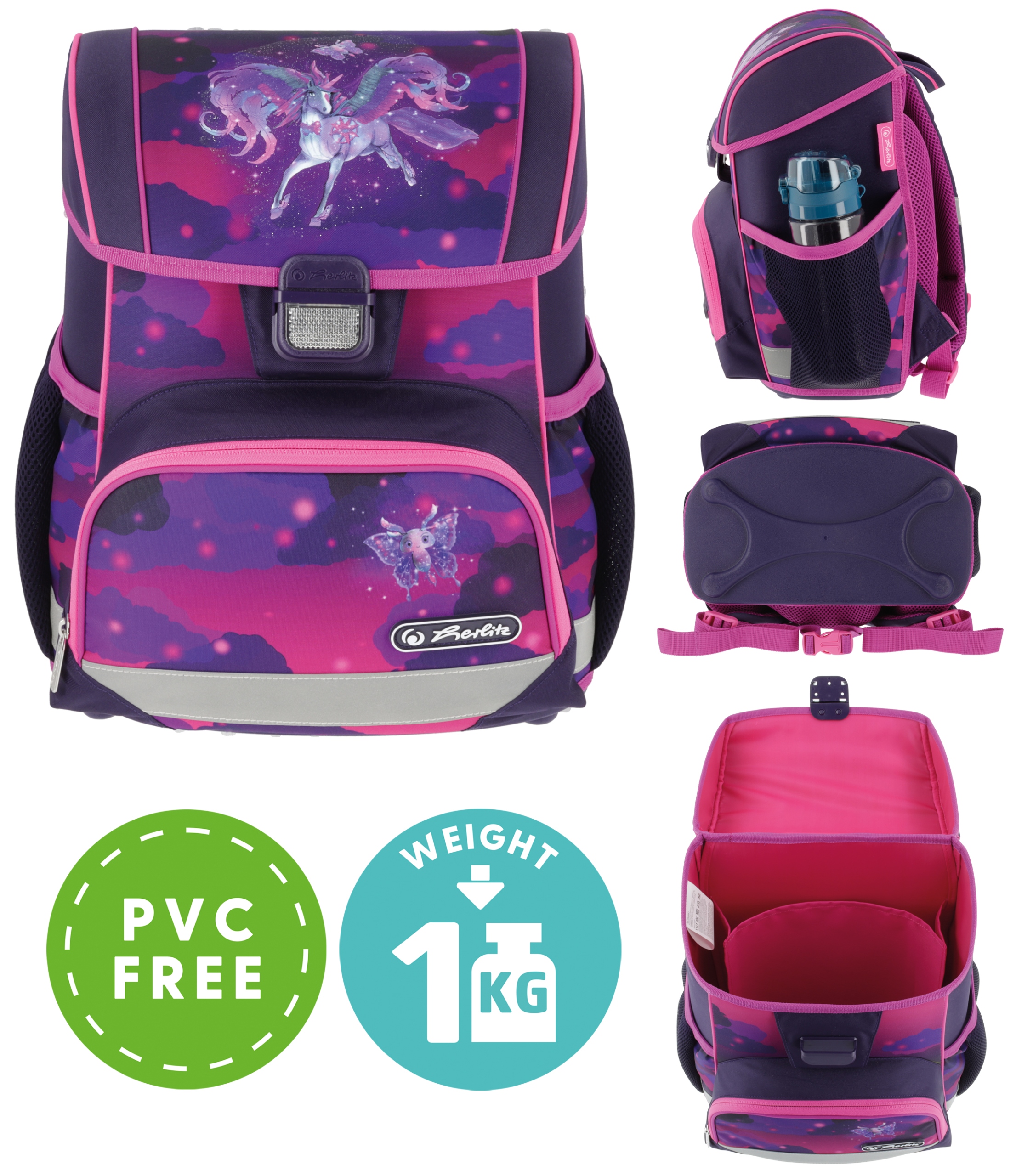 TORNISTER SZKOLNY HERLITZ LOOP PLUS JEDNOROŻEC ZESTAW KLASA 1-3 Kolor Odcienie fioletu