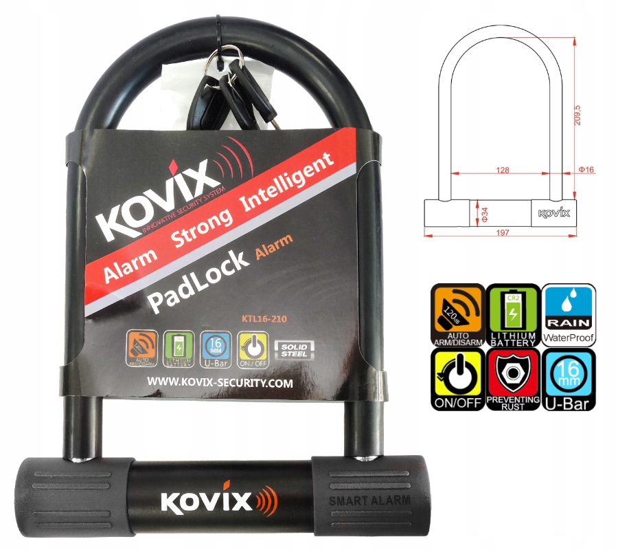 Замок U-Lock з сигналізацією KOVIX ktl16-210 чорний