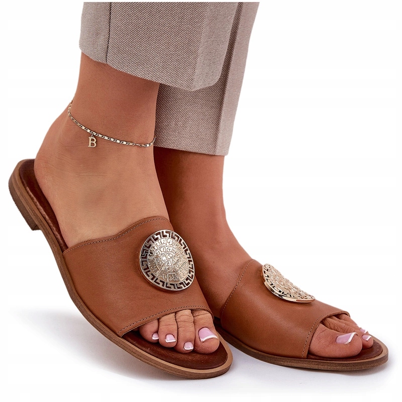 Zazoo 2938 Dámské Kožené Nazouváky Na Plochém Podpatku Camel 39