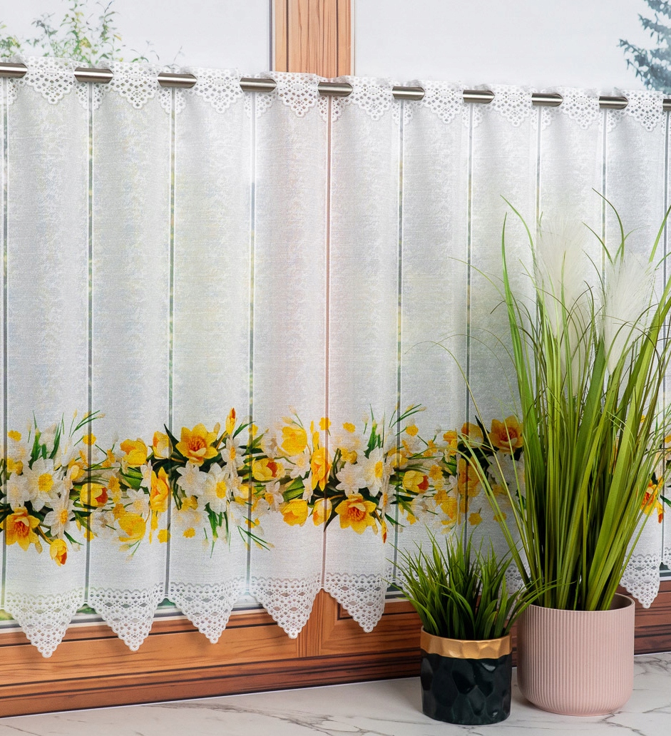 Mg Vitrážová Záclona panelová do kuchyně Narcisy vánoční Velikonoce 300x70 cm M
