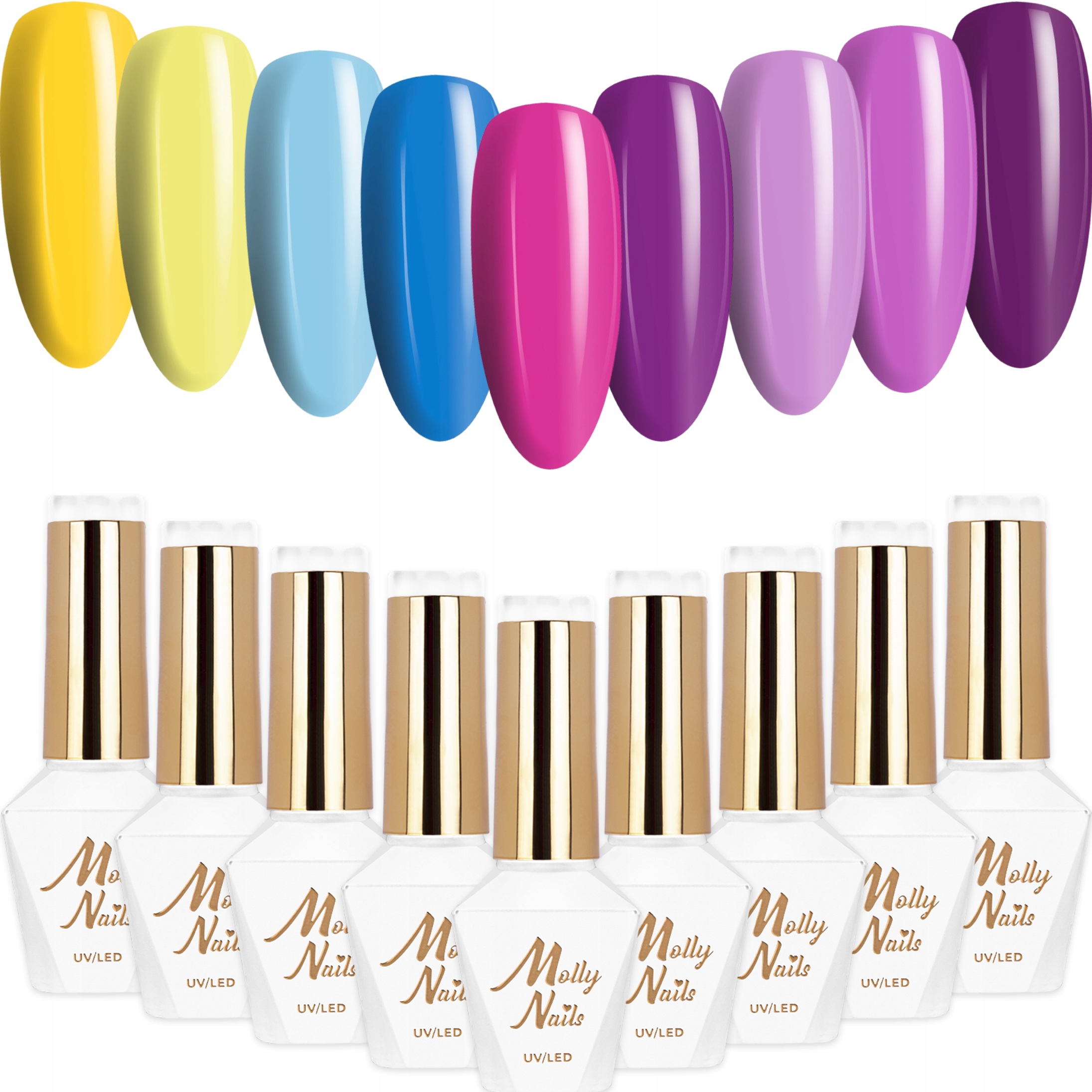 9x Lakier Hybrydowy Mollynails Cocktails & Drinks Zestaw 9w1 Letnie