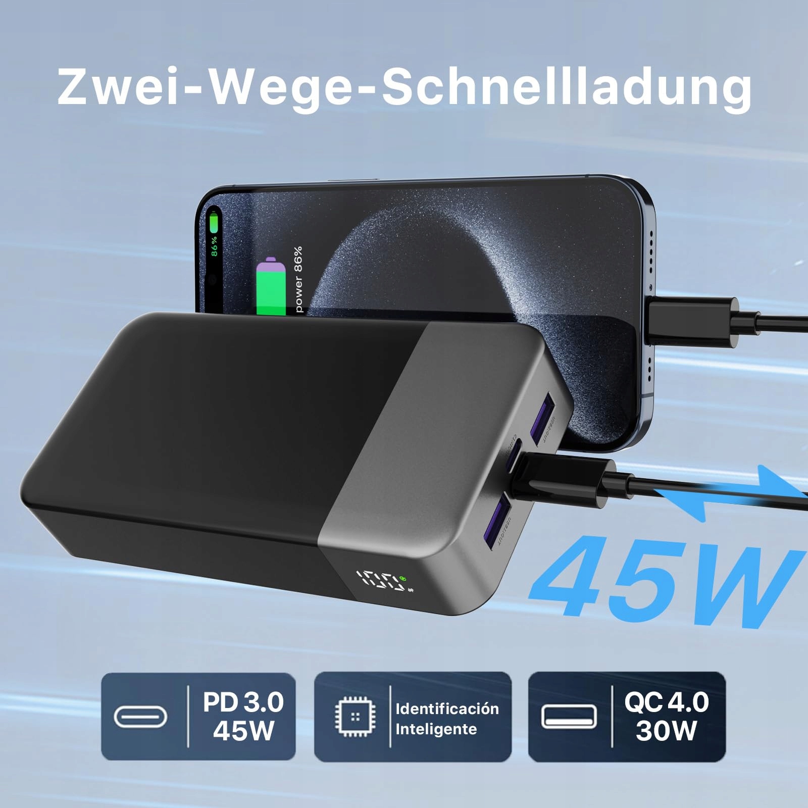 NOBIS Powerbank 20000mAh 45W Szybkie Ładowanie z Wyświetlaczem — miniatura 5