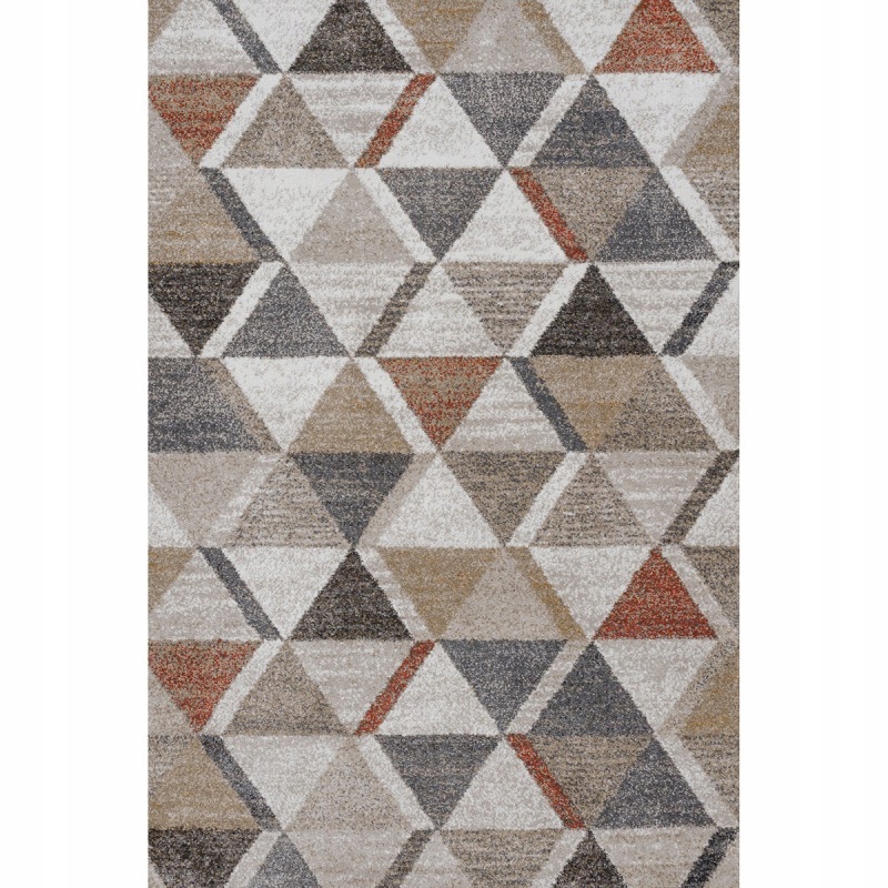 Geometrický koberec do obývačky 160 x 230 cm, krémovo béžovo-hnedý s trojuholníkmi