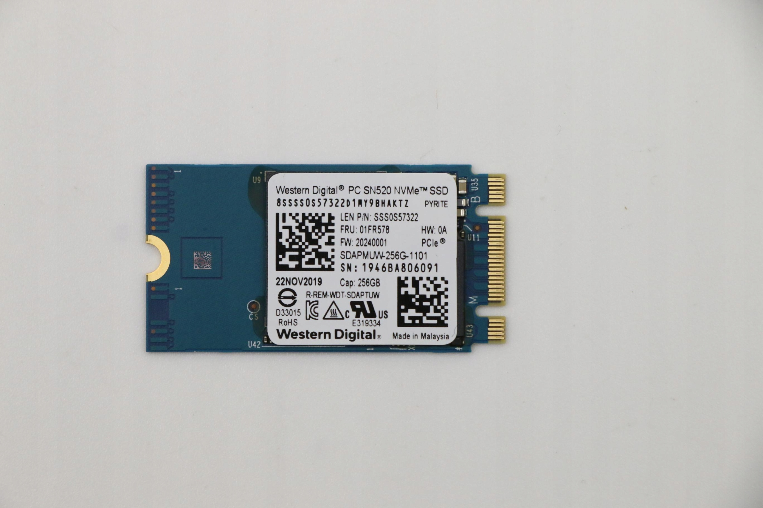 Lenovo Sdk 1101 256G M.2 PCIe 2242 Ss, 01FR578