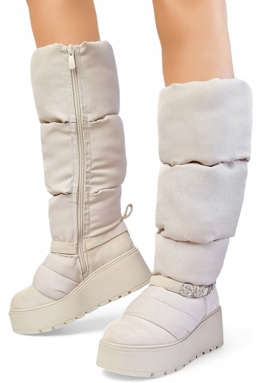 Vysoké béžové Dámské Kotníkové Boty Sněhule Tlustá platforma Kozačky na zip *40*