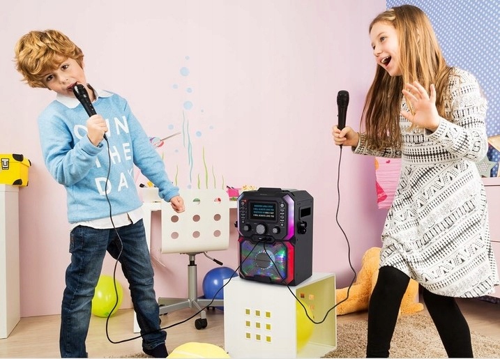 Zestaw do karaoke CD BT USB efekty LED Mikrofon Ekran Komunikacja Bluetooth