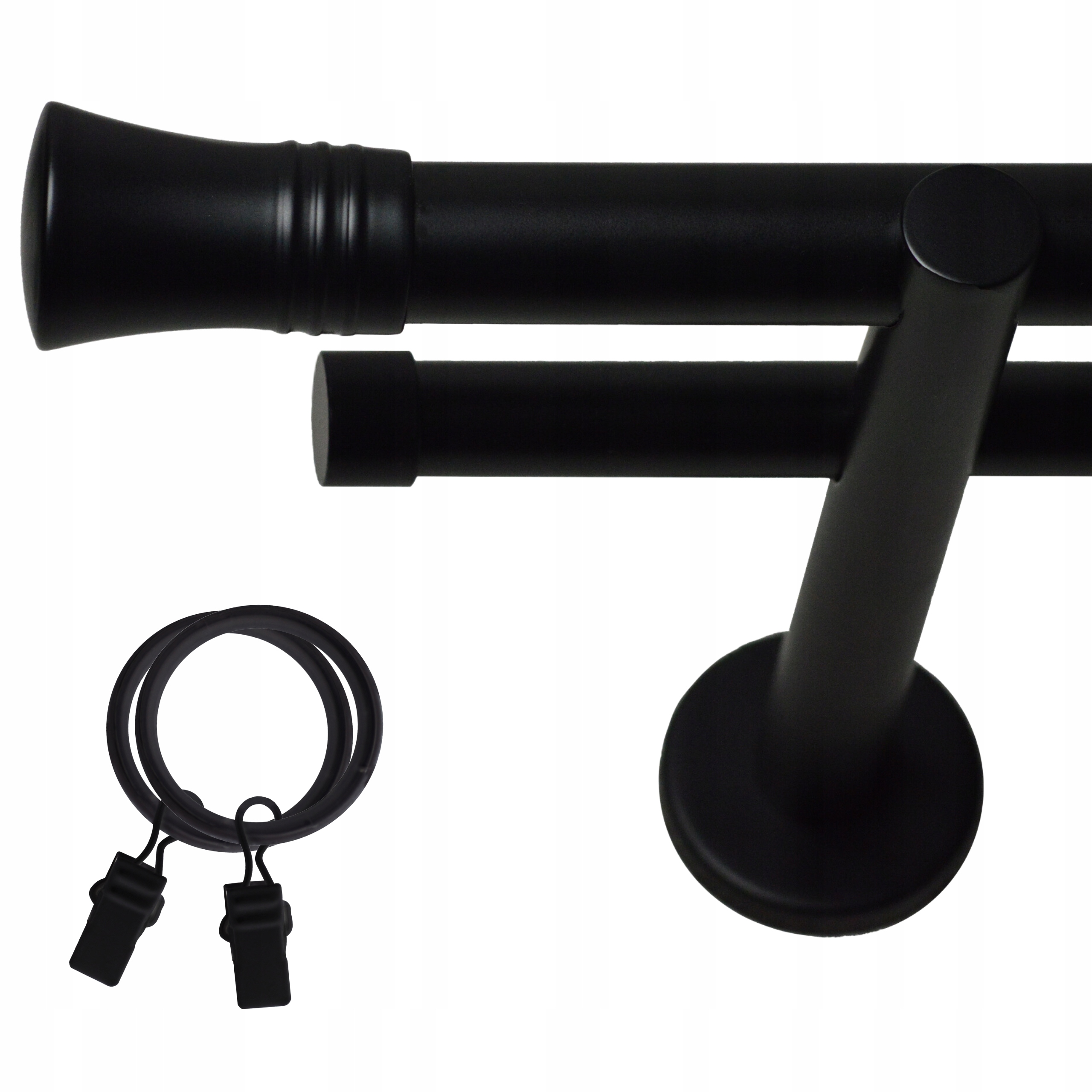 Garnýž Dvojitá 220 CM 19+19 MM Loftový Garnýž Černé Bílé Zakončení