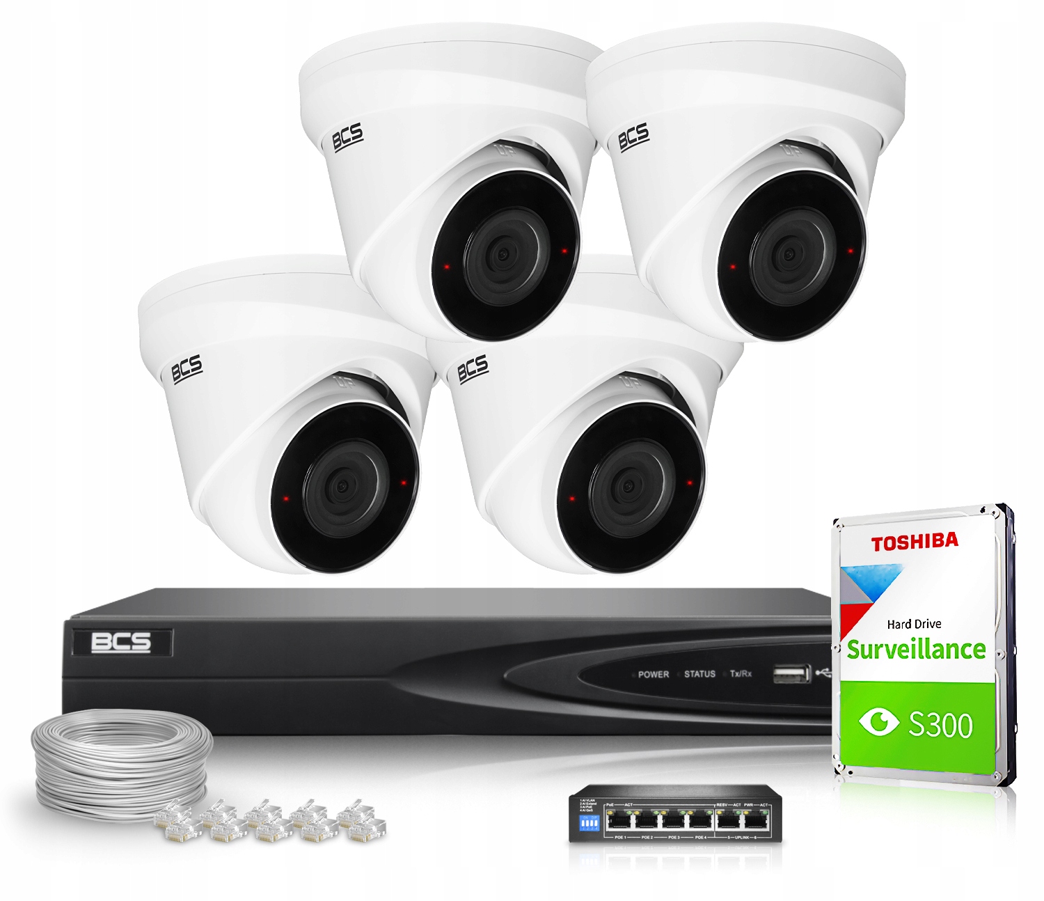 Bcs Zestaw do Monitoringu 2K+ 5MPx IR30m IP67 WDR120dB H.265+ 127° 1TB P2P