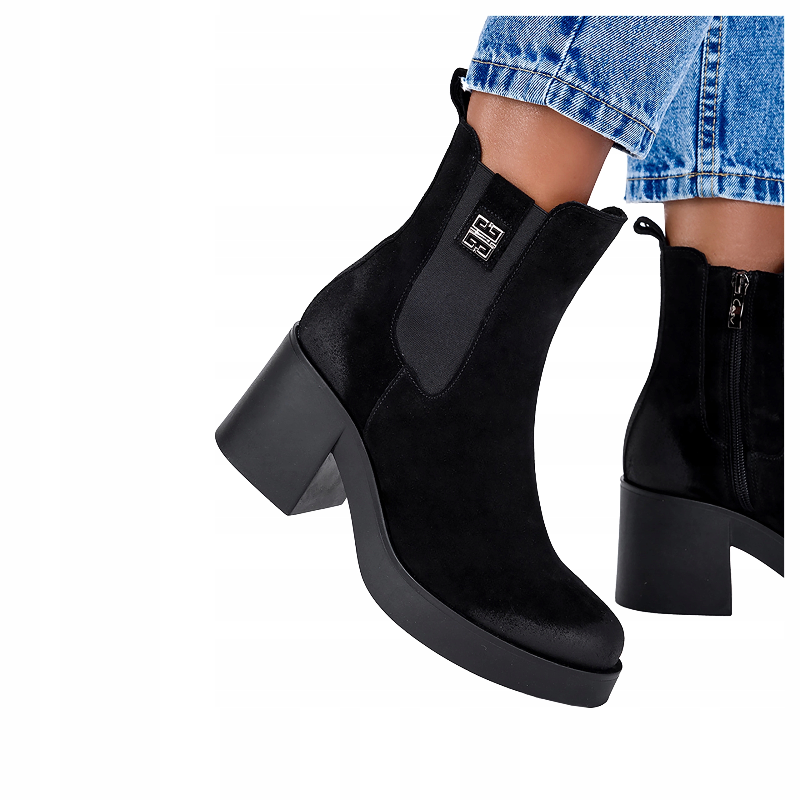 Kožené Kotníkové Boty Černé Dámské Na Podpatku S Gumičkou Polský Výrobek vel. 36