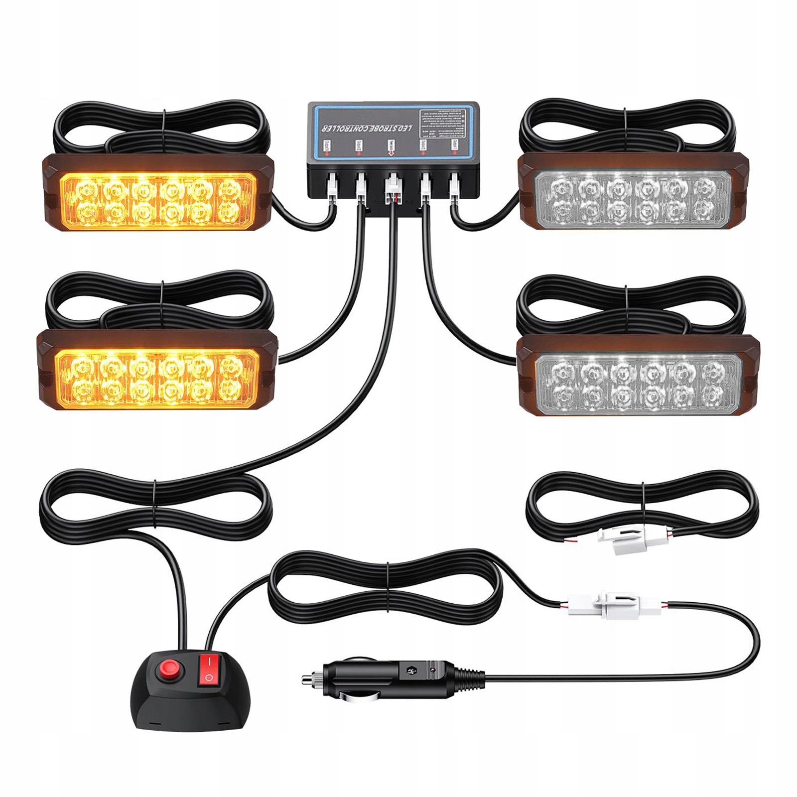 Výstražné Lampy 4 ks Stroboskop Autopřepravník Silniční Pomoc Kohout Led Lampy