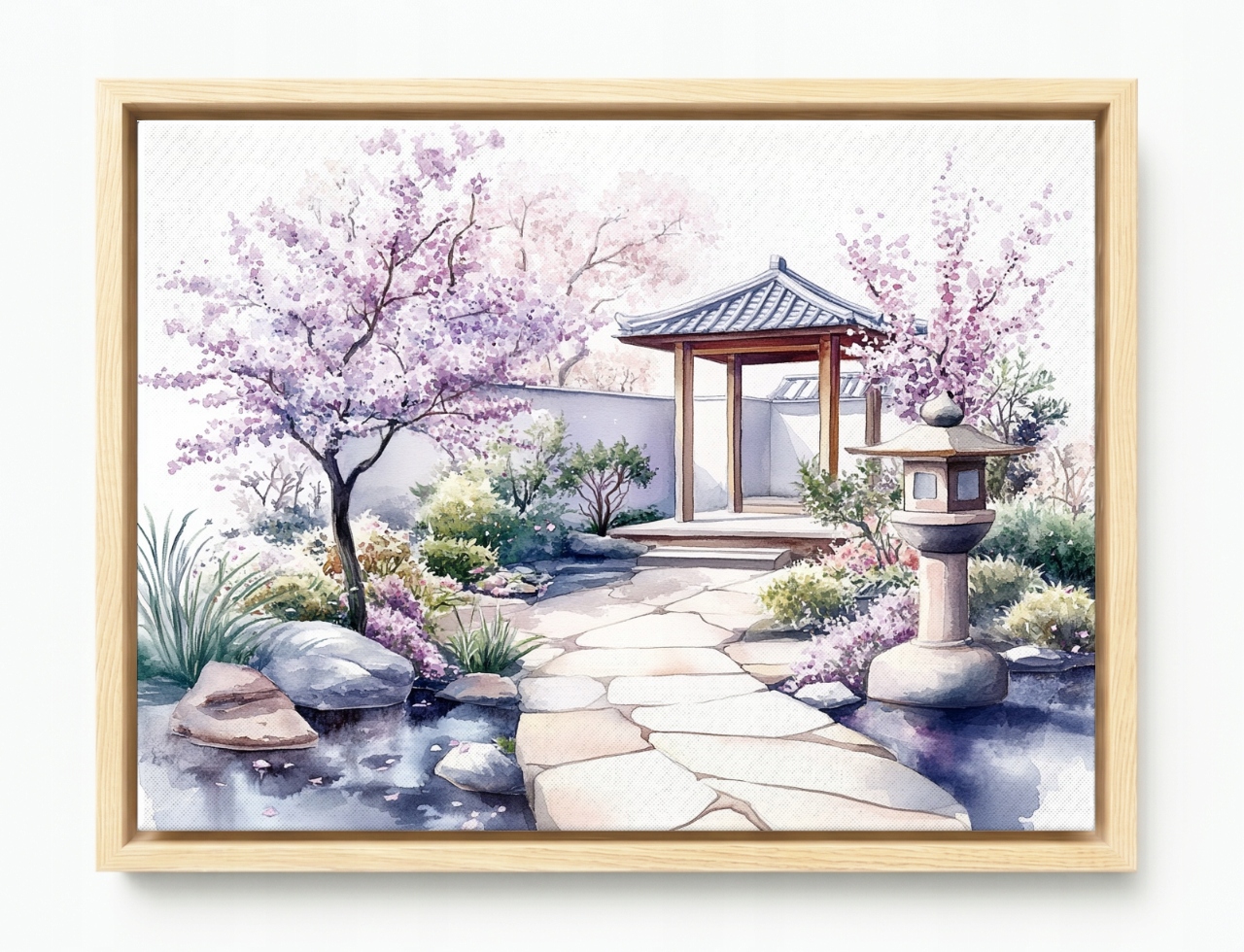 Obraz Rám Americký Box Akvarel Japonsko Zahrada Višeň Sakura Květiny 100x75