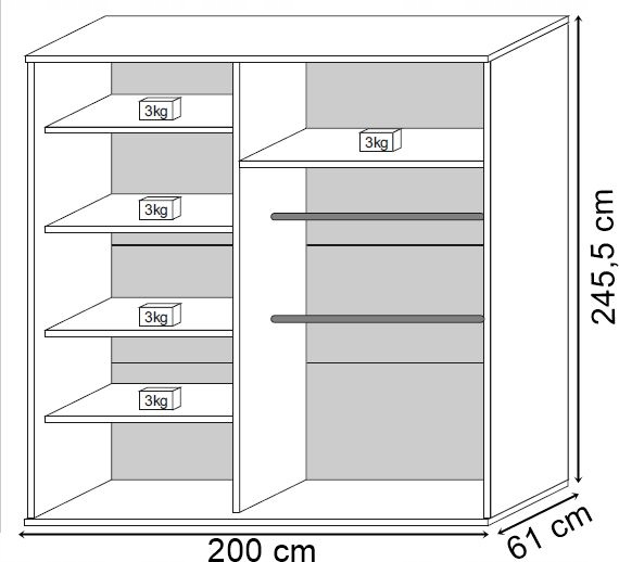 Szafa przesuwna DK Miki 200x245 z lustrem, pojemna Kolekcja Miki
