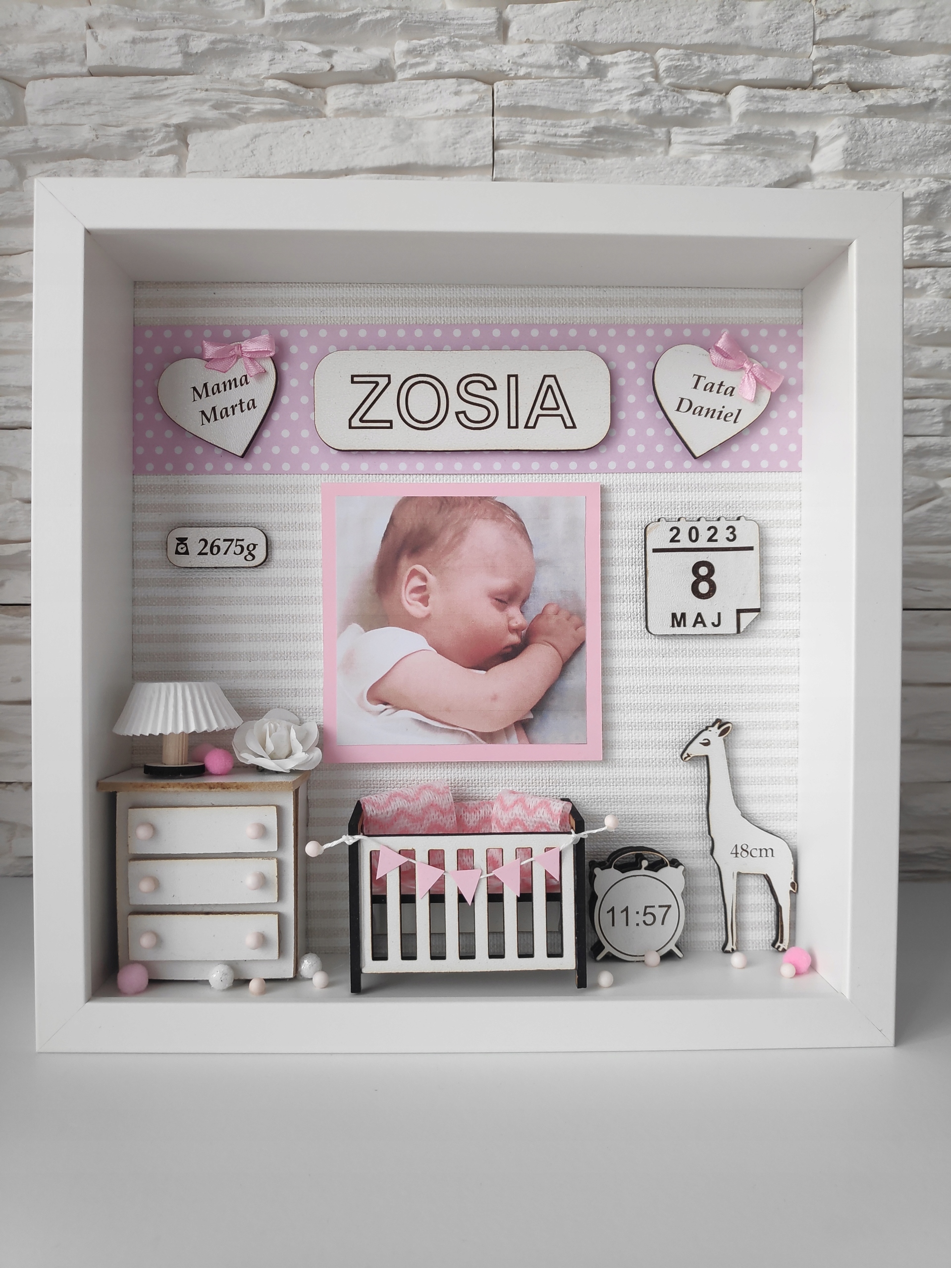 METRYCZKA 3D RAMKA NA ZDJĘCIE URODZINY PAMIĄTKA CHRZTU ŚWIĘTEGO PREZENT