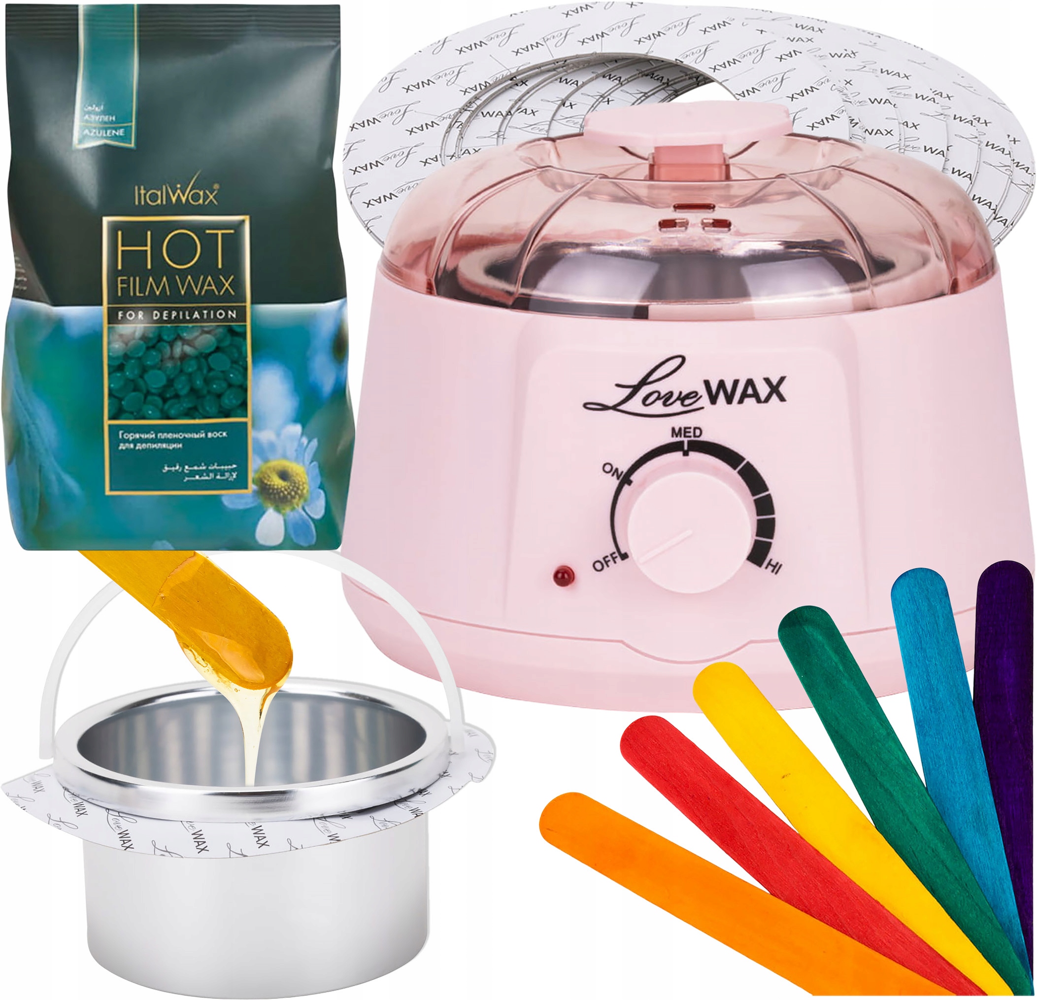 Ohřívač vosku LoveWax 500 ml 50 kroužků 100 špachtlí Vosk